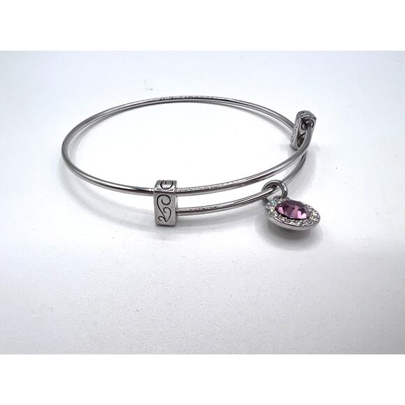 Women's Silvertone Birthstone Bracelet Rhinestone Charm October Tourmaline Pink - Picture 3 of 6